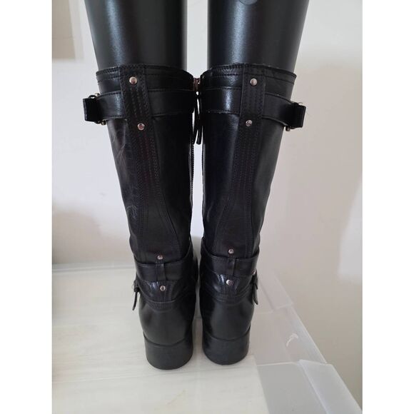 PRADA  BLACK  LEATHER 2X BELTED BUCKLE BIKER  BOOTS 37.5 ITALY - Picture 6 of 12